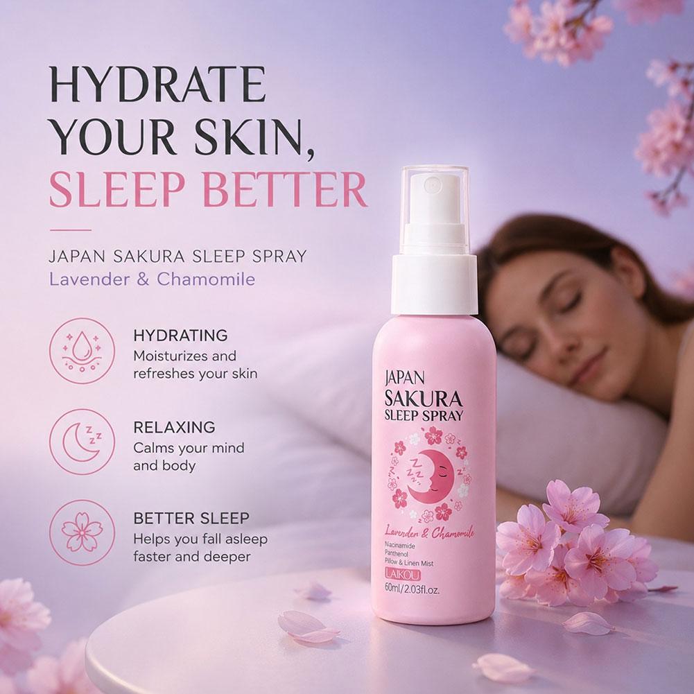 Lavender Pillow Spray - LAIKOU 日本桜睡眠枕スプレー、ラベンダー鎮静ミスト保湿スキンケアスプレー、リラックスストレス緩和睡眠補助ミスト