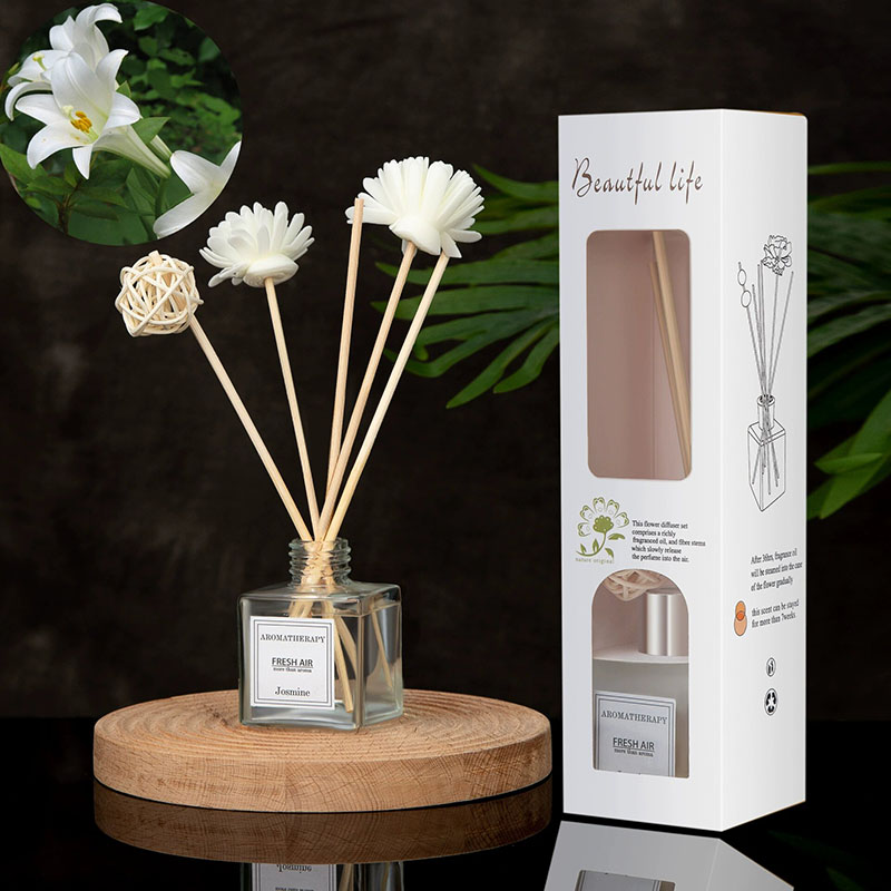 Home Fragrance Jasmine Diffuser - 50ml ホームアロマセラピーリードディフューザーセット ジャスミンラベンダーエッセンシャルオイル ホテルやリビングルームの香り付けに