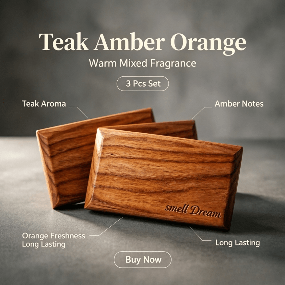 Fragrance Home Decor - 車用芳香剤 チーク・アンバー・オレンジウッドの香り ブロック3個セット 長持ちする温かい香り 車内や家の装飾に
