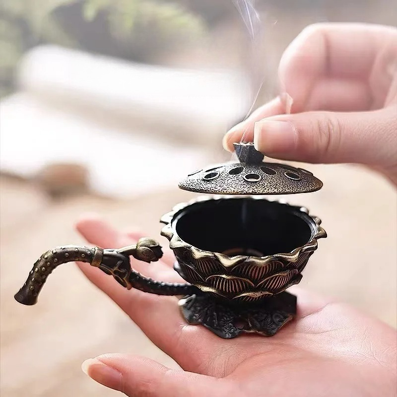 合金製蓮の花型香炉、家の装飾、瞑想、ヨガ禅の香り - 香炉、 - Home Fragrance Zen のレビューと価格